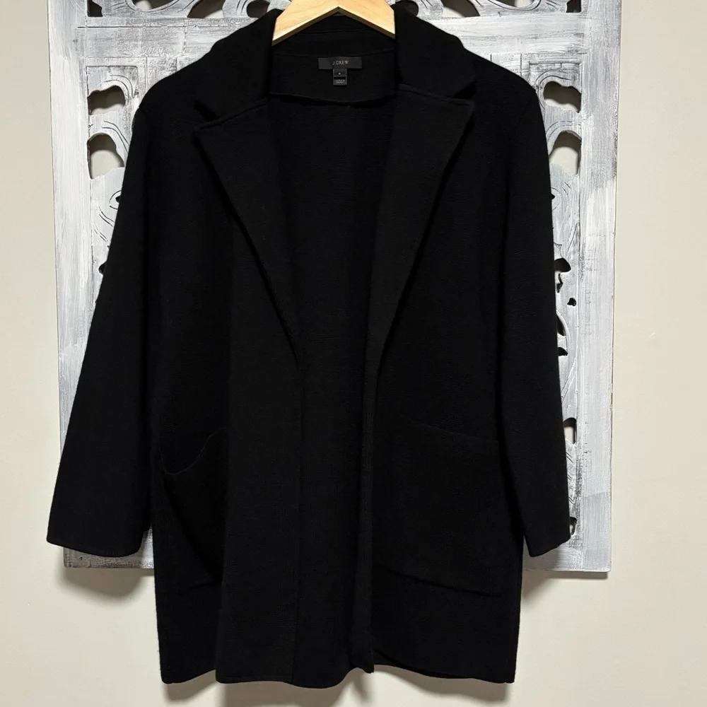 J. Crew Black Knit Merino Wool Open Front Chore Pocket Blazer